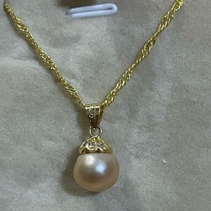 Pink South Sea Pearl Pendant Necklace 22”